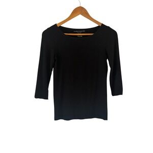 Majestic Filatures Tee Shirt Top Womens Size 2 Black 3/4 Sleeve Soft Minimalist